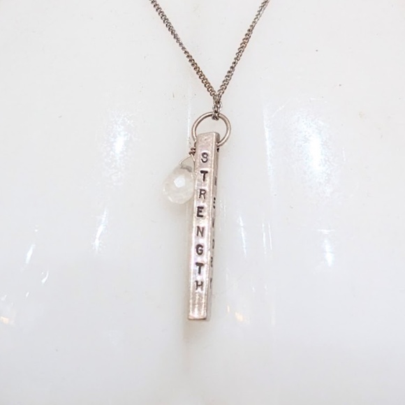 Sterling Silver & Quartz Rectangular Bar Inspirational Vertical Pendant Necklace - Picture 3 of 14